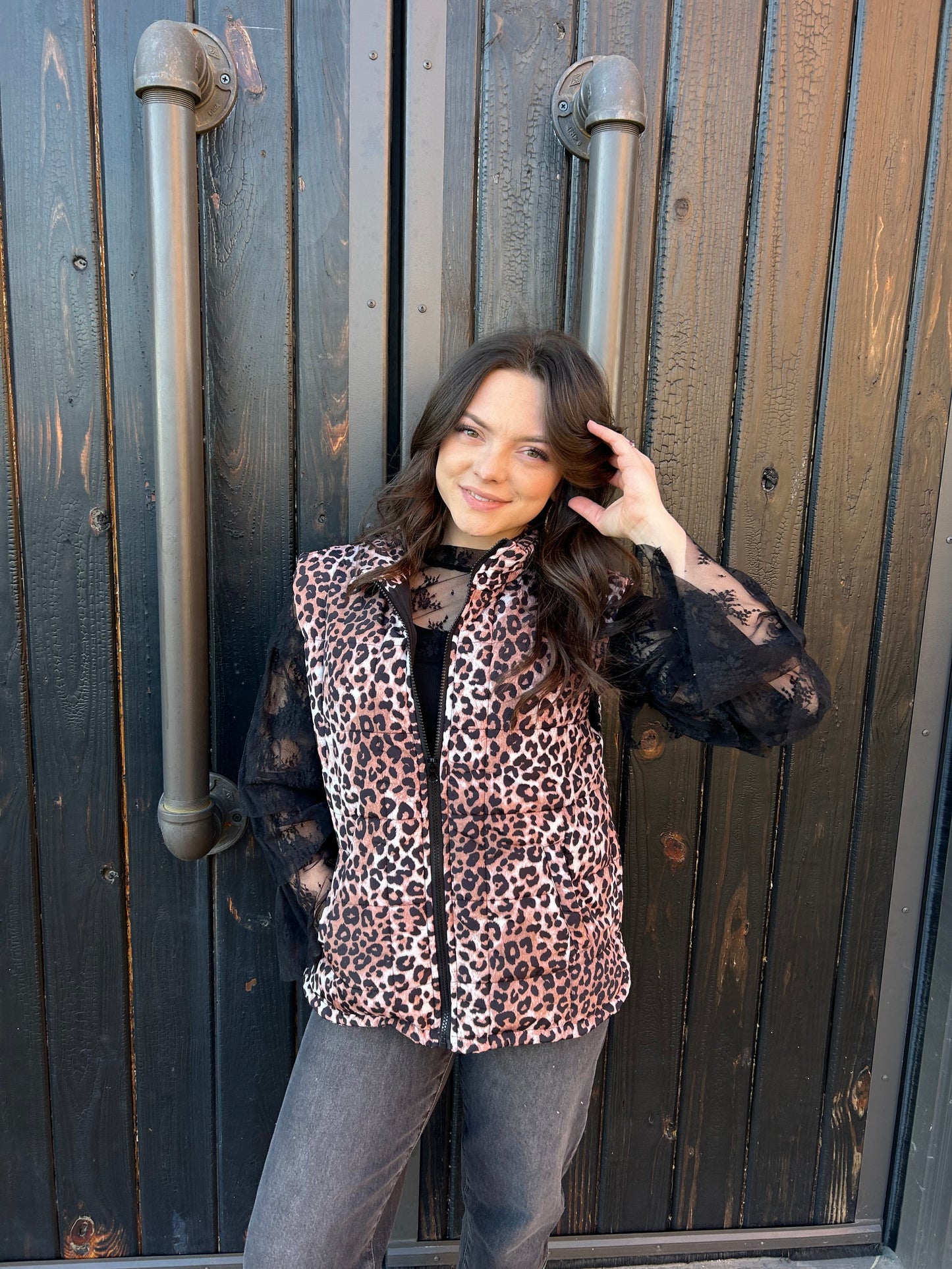 Brown Leopard Puffer Vest