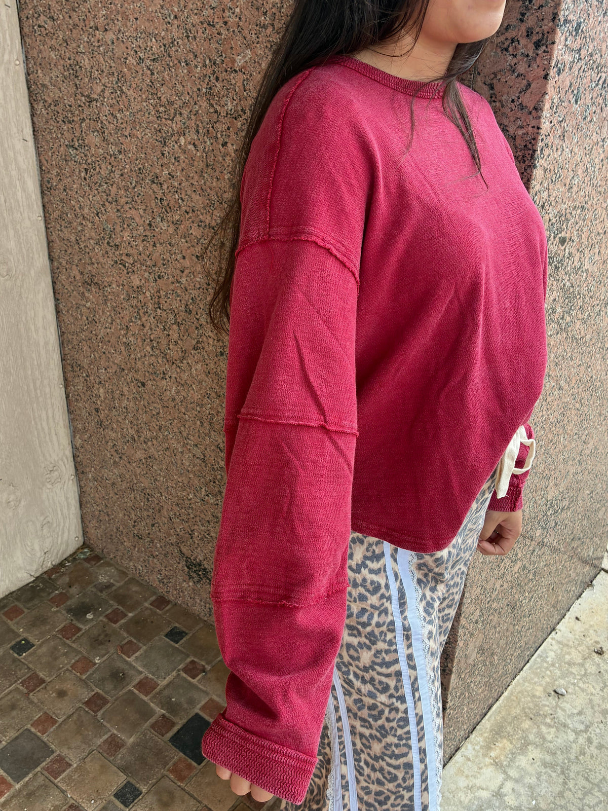 Dark Red Long Sleeve Top