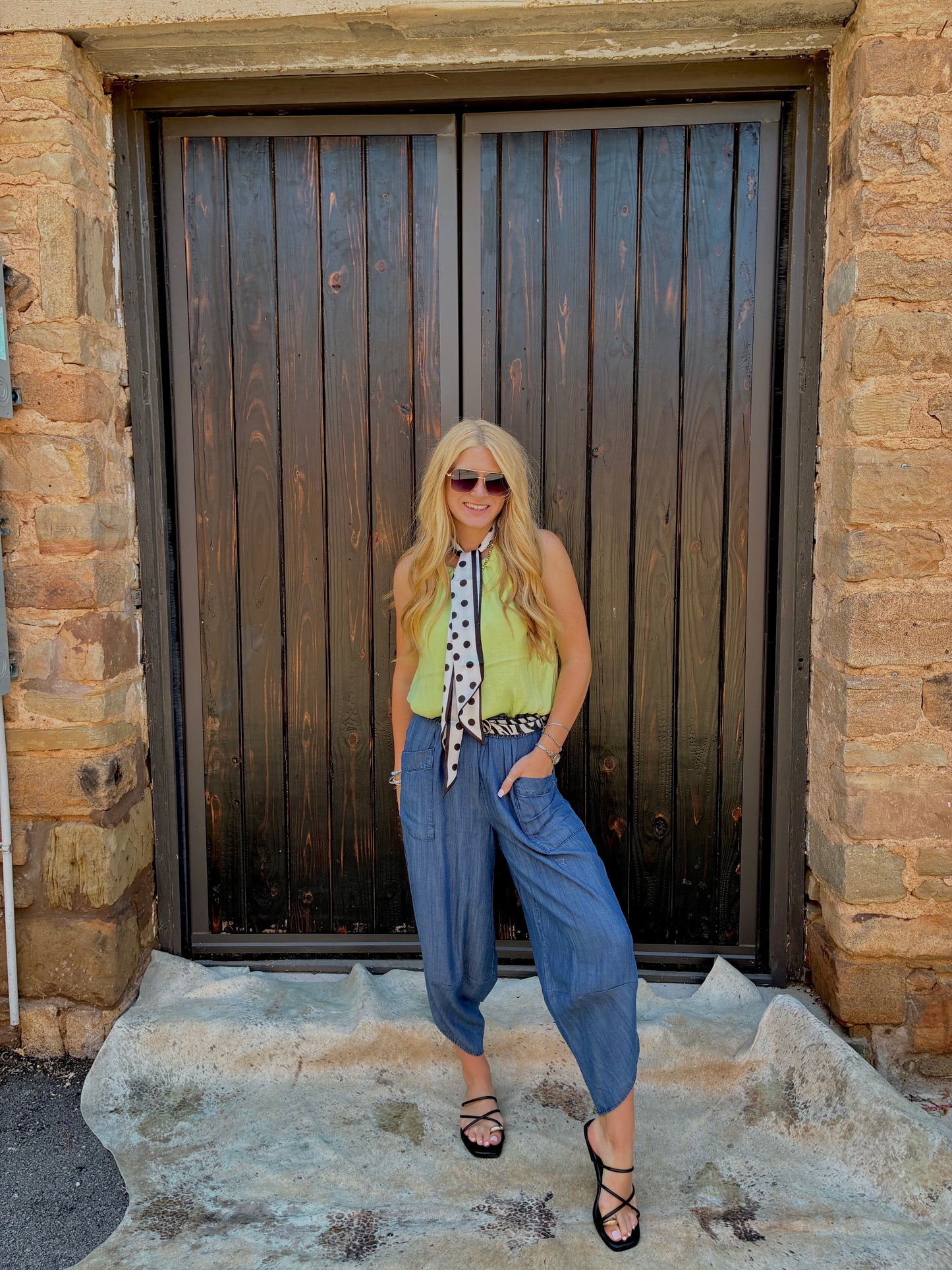 Chambray Barrel Pants