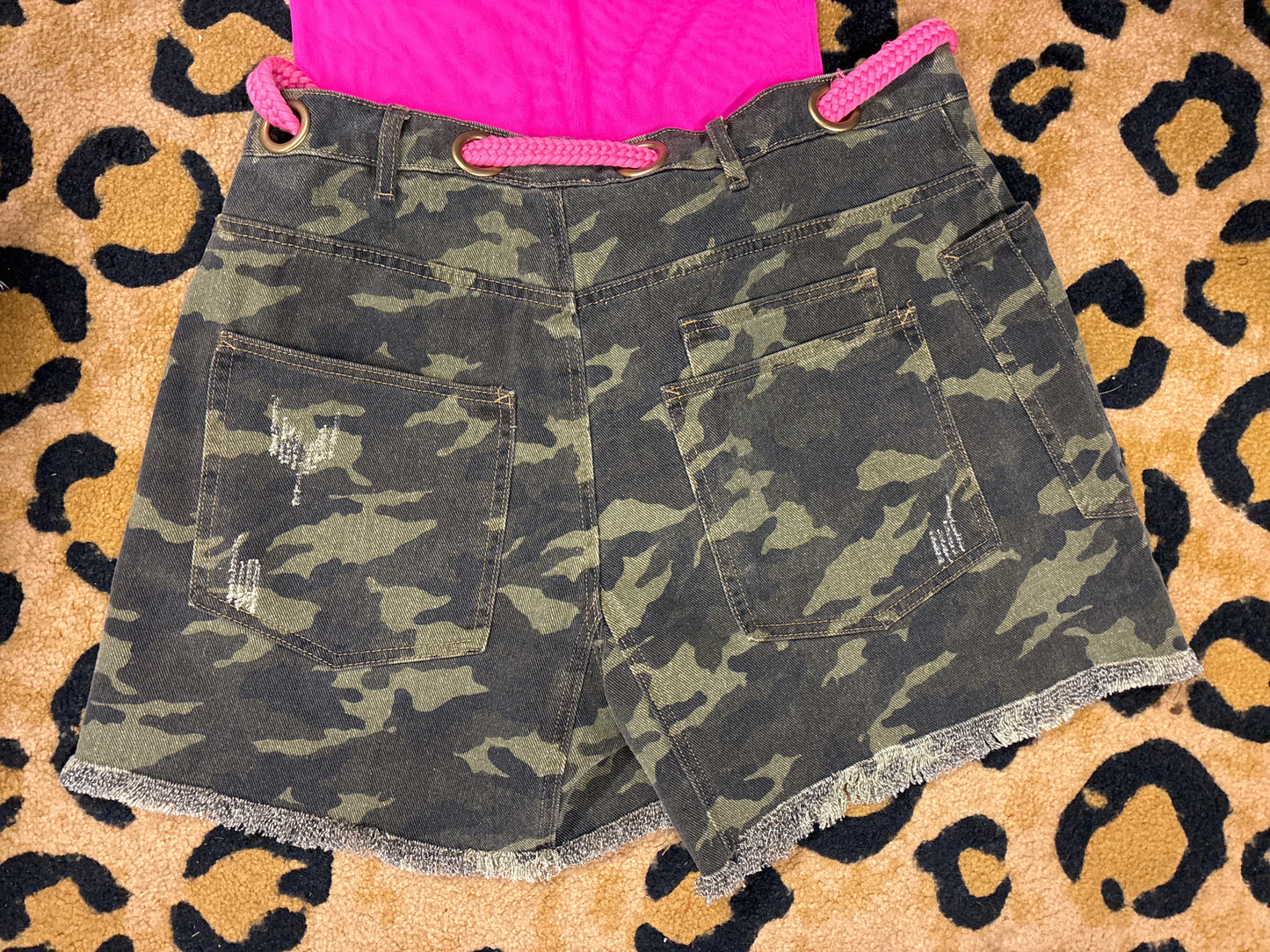 Camo Shorts w/ Pink Drawstring