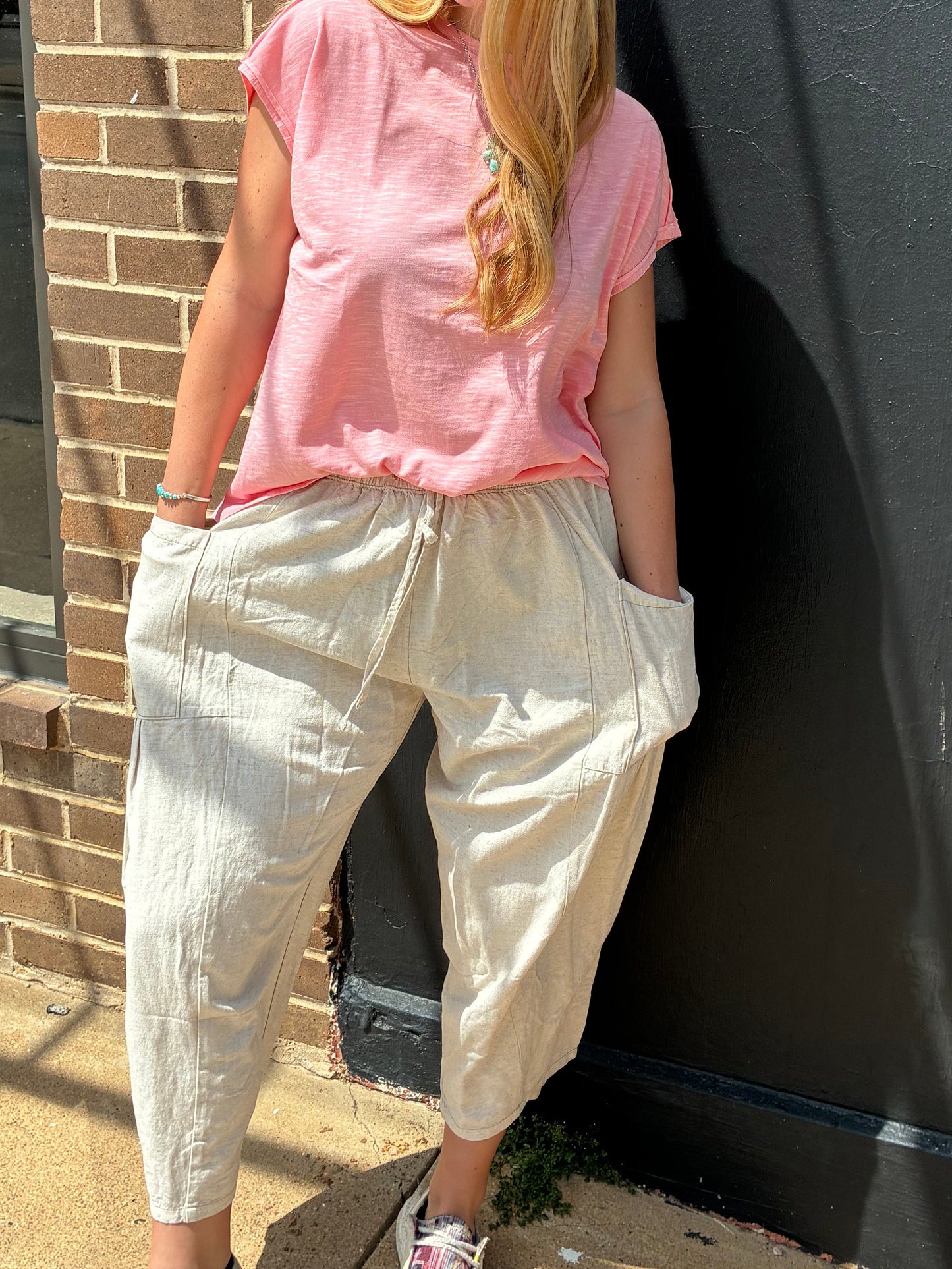Natural Linen Barrel Pants