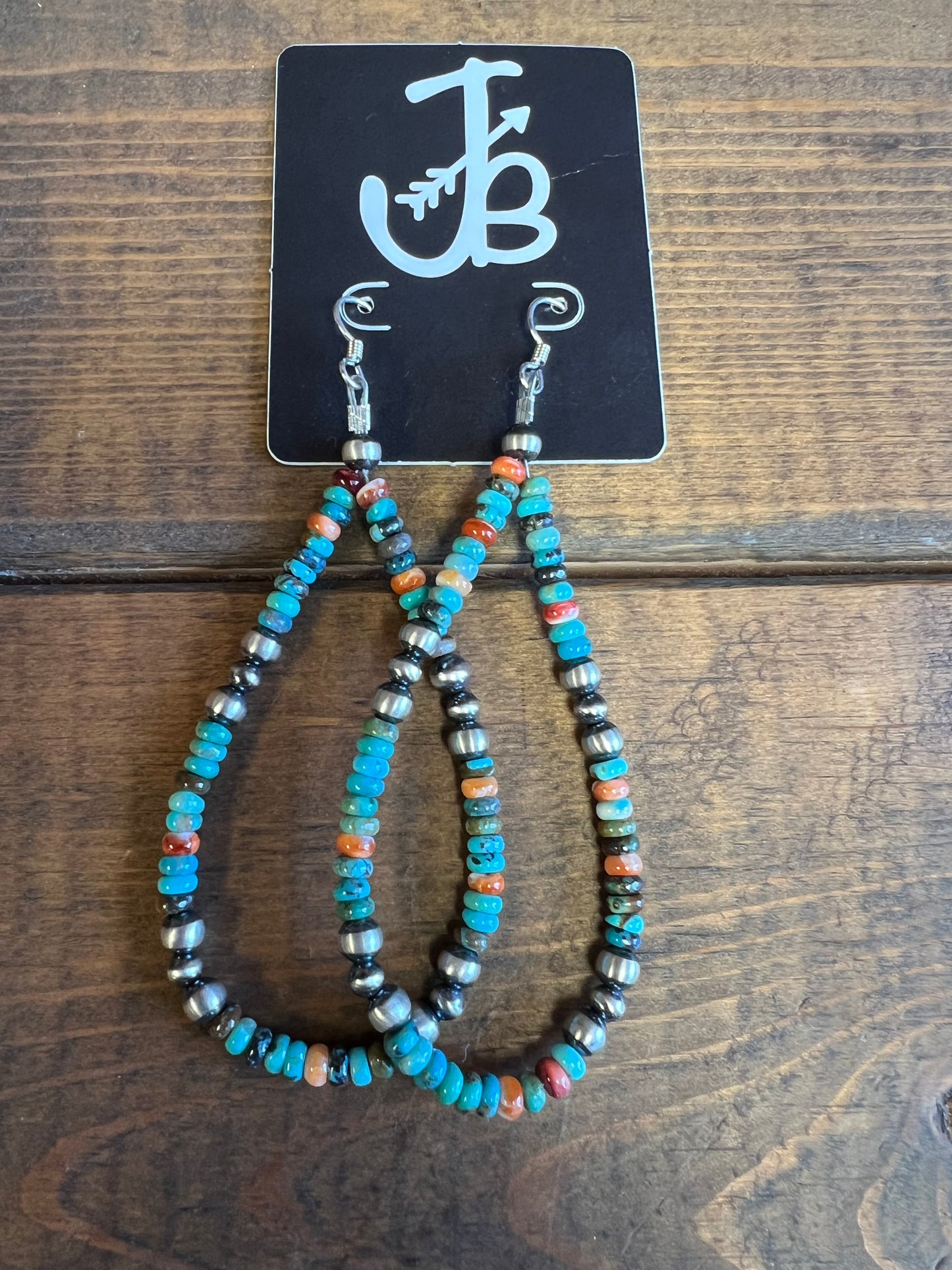 Earrings - 5mm Sterling Silver/4mm Sterling Silver/4mm Spiny Oyster and Turquoise Rondelle