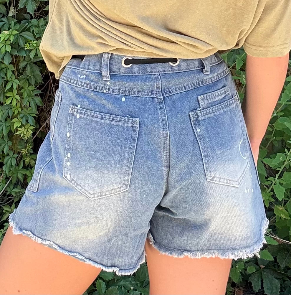 Lace Up Denim Shorts