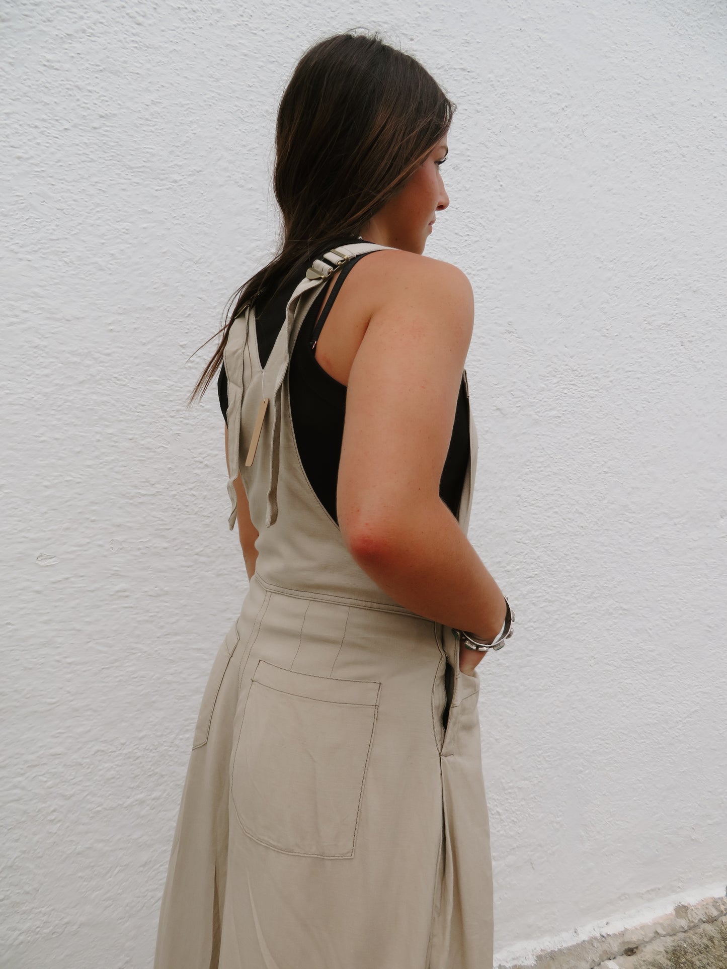 Sand Wide Leg Overalls