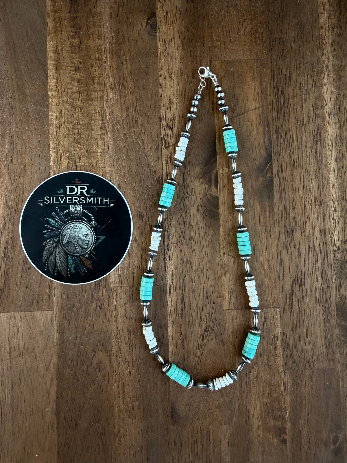 Necklace - 18” - 7.5mm Rondell - Torpedo - White Buffalo & Turquoise