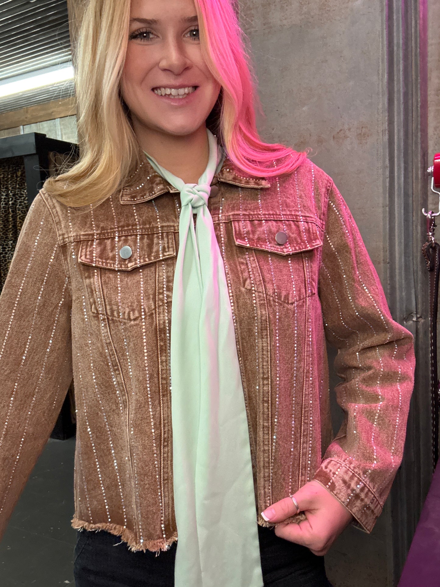 Rhinestone Brown Denim Jacket