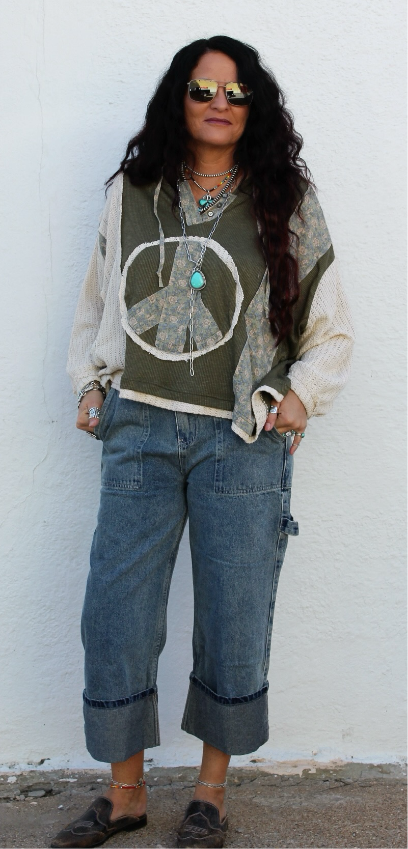 Olive Knit Peace Sign Top