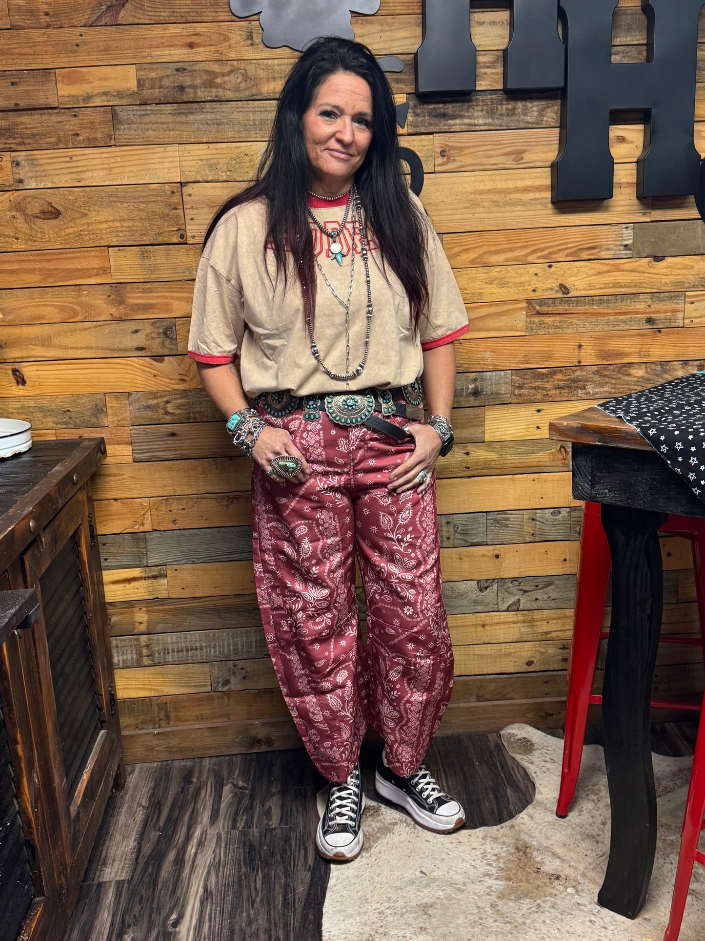 Paisley Print Barrel Jeans