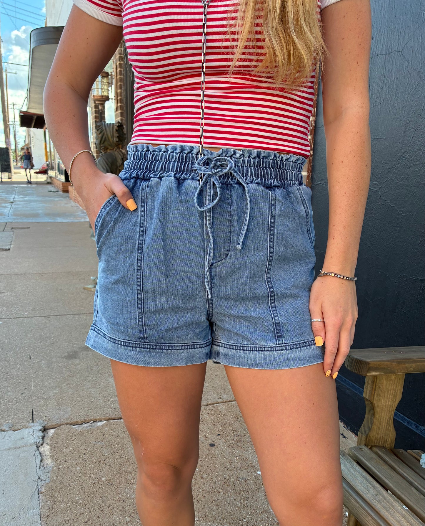 Smocked Jean Shorts