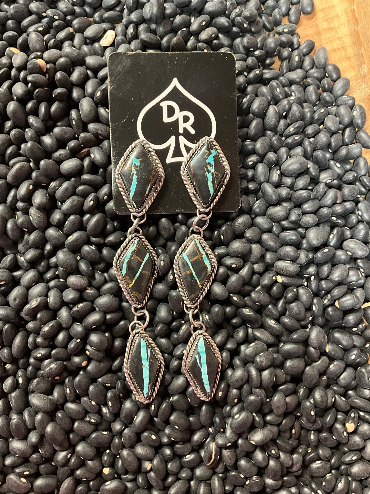 Blackjack 3 Stone Dangle Earrings