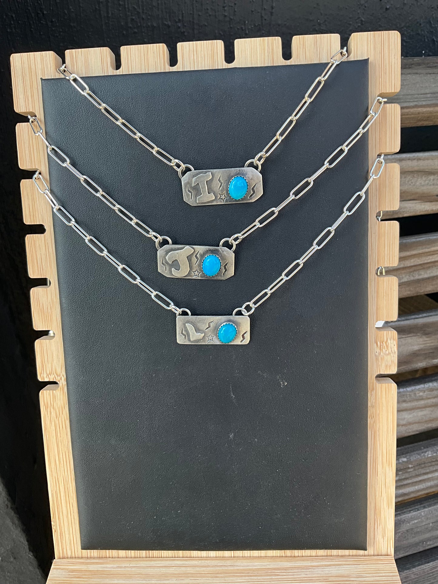 17” Rectangle Initial w/ Turquoise Stone Necklace