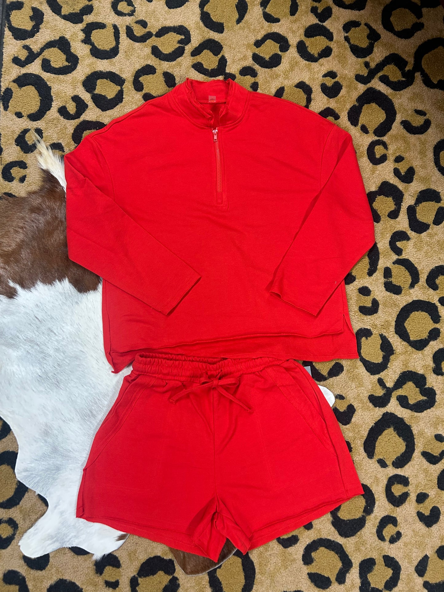 Red Half-Zip & Shorts