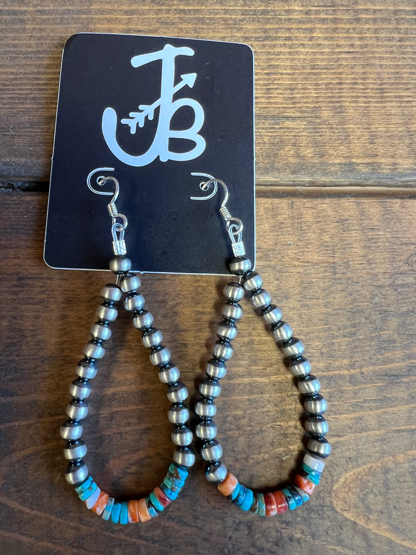 Earrings - 5mm Sterling Silver Pearls-Spiny Oyster and Turquoise Heishi Beads