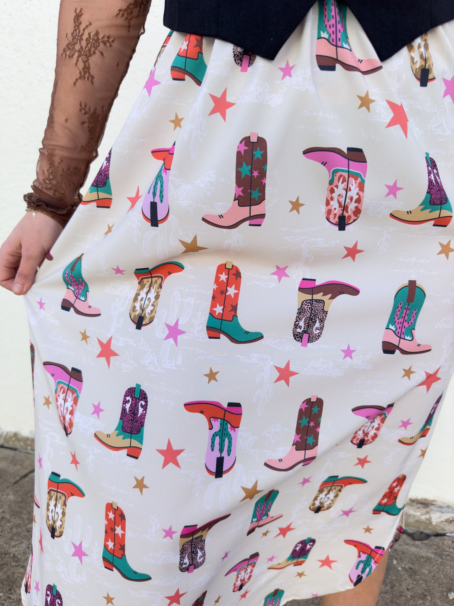 Vanilla Boots Print Maxi Skirt