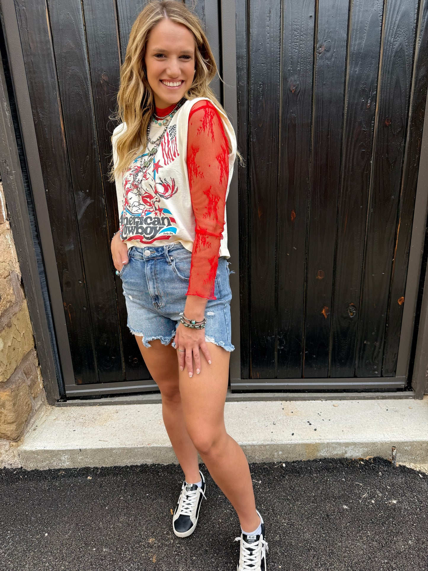 Red Lace Mesh Top