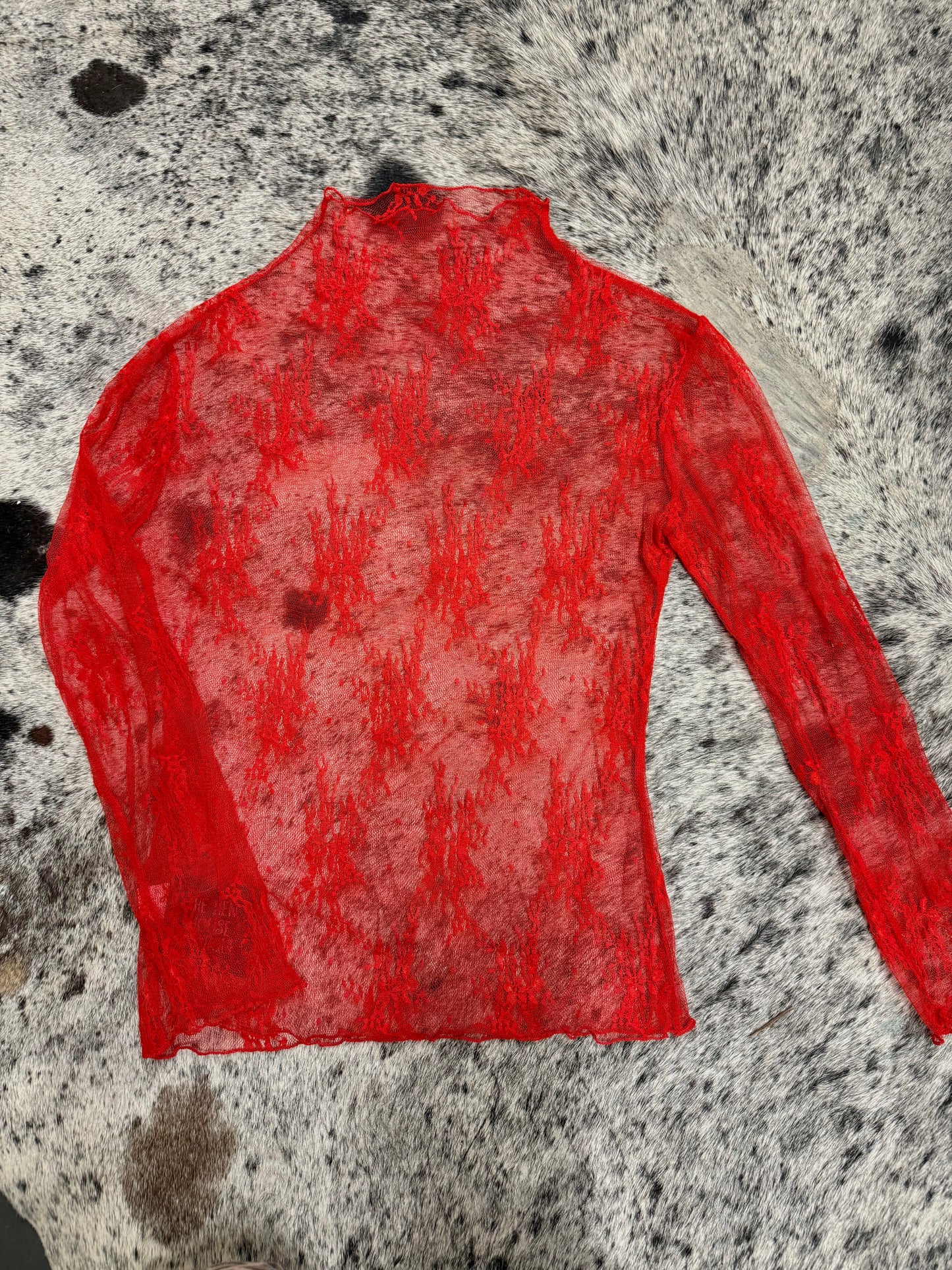 Red Lace Mesh Top
