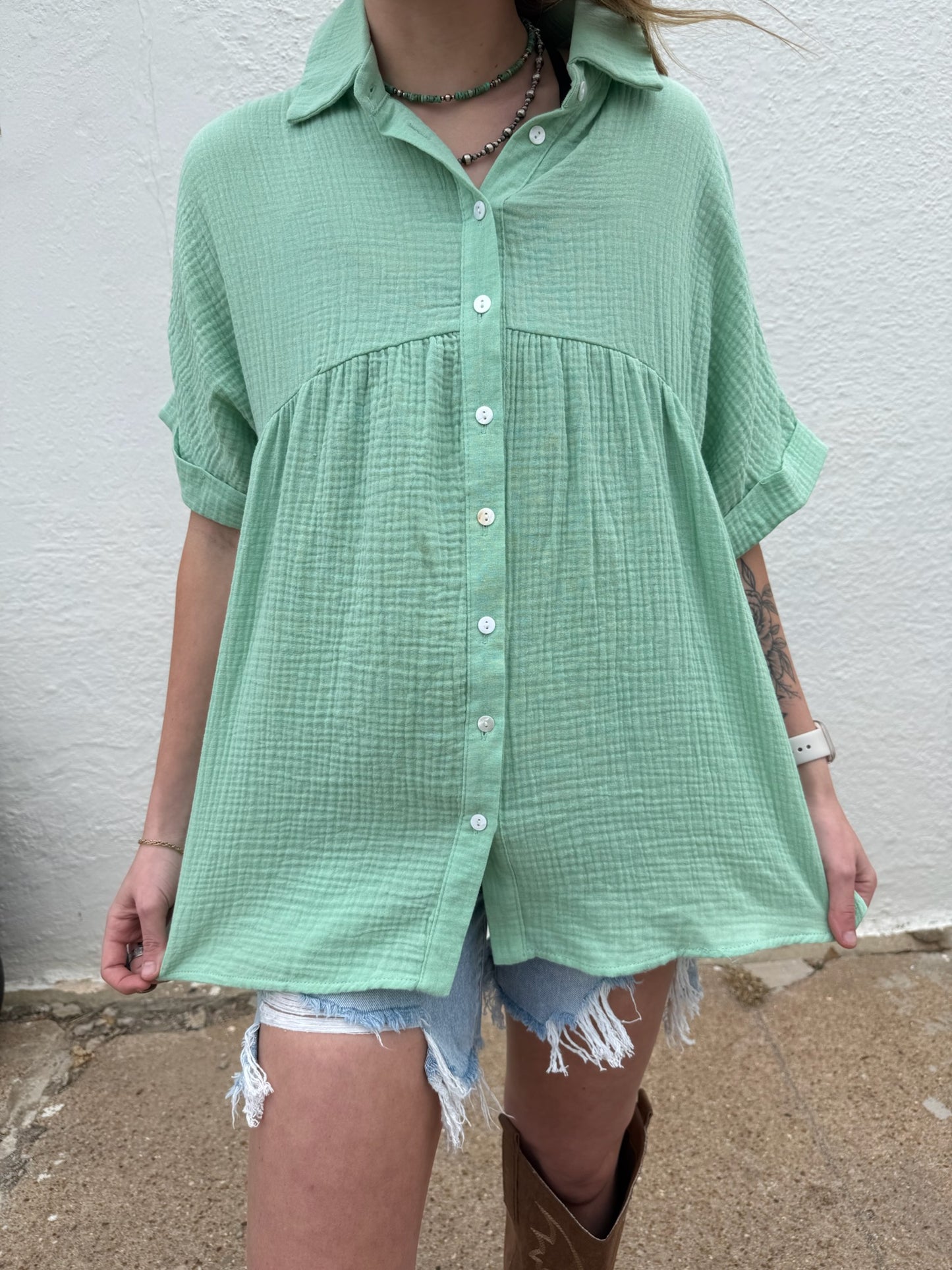 Sage Short Sleeve Button Down