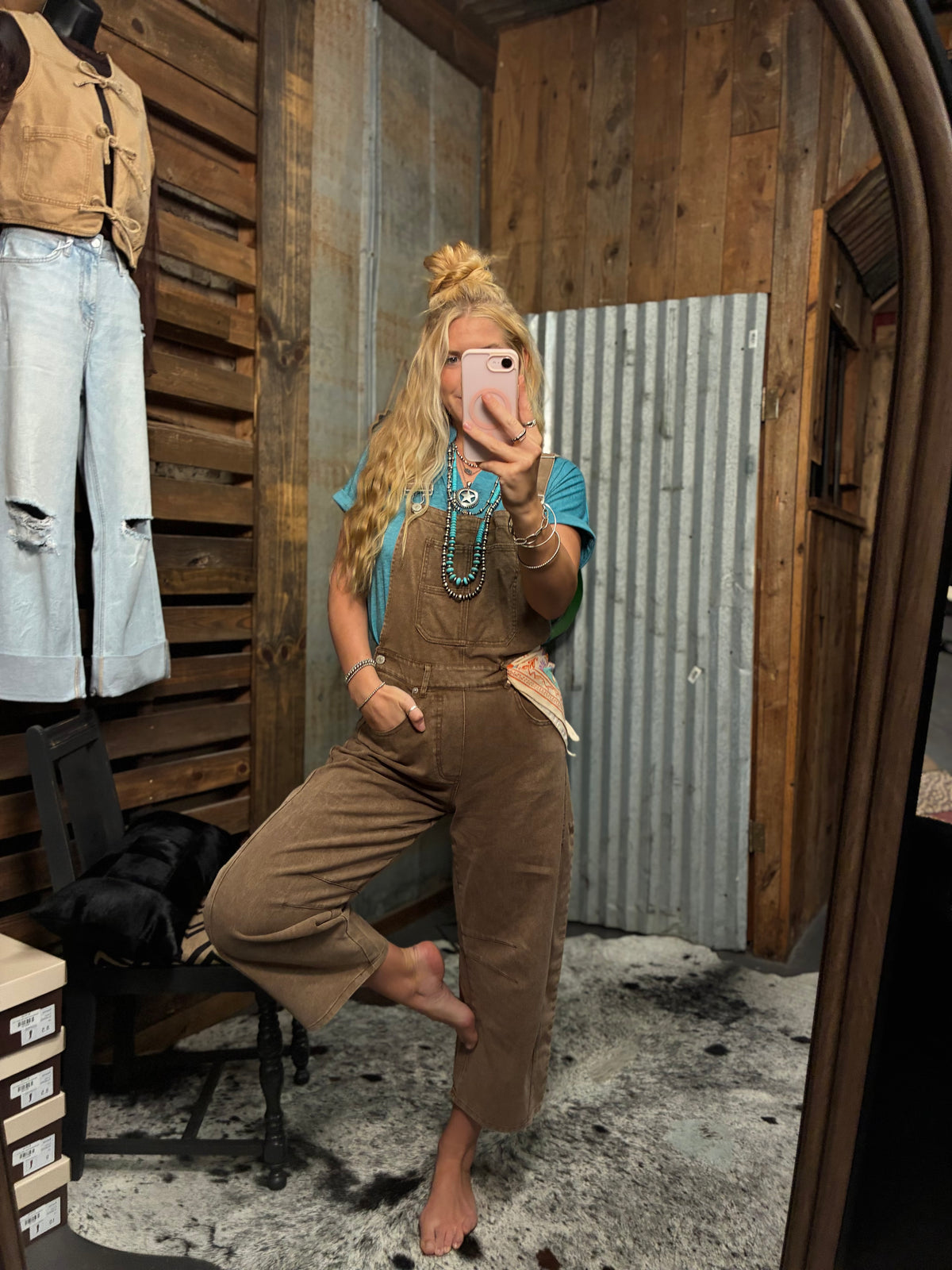 Mocha Barrel Overalls