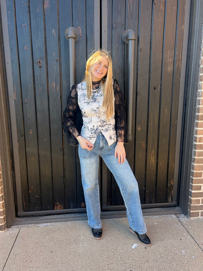 Western Print Fitted Vest
