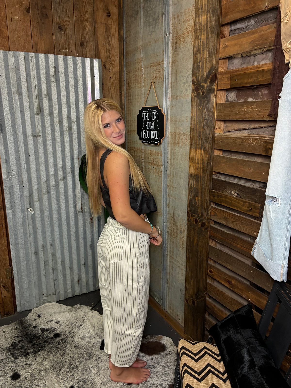 Pinstripe Barrel Jeans