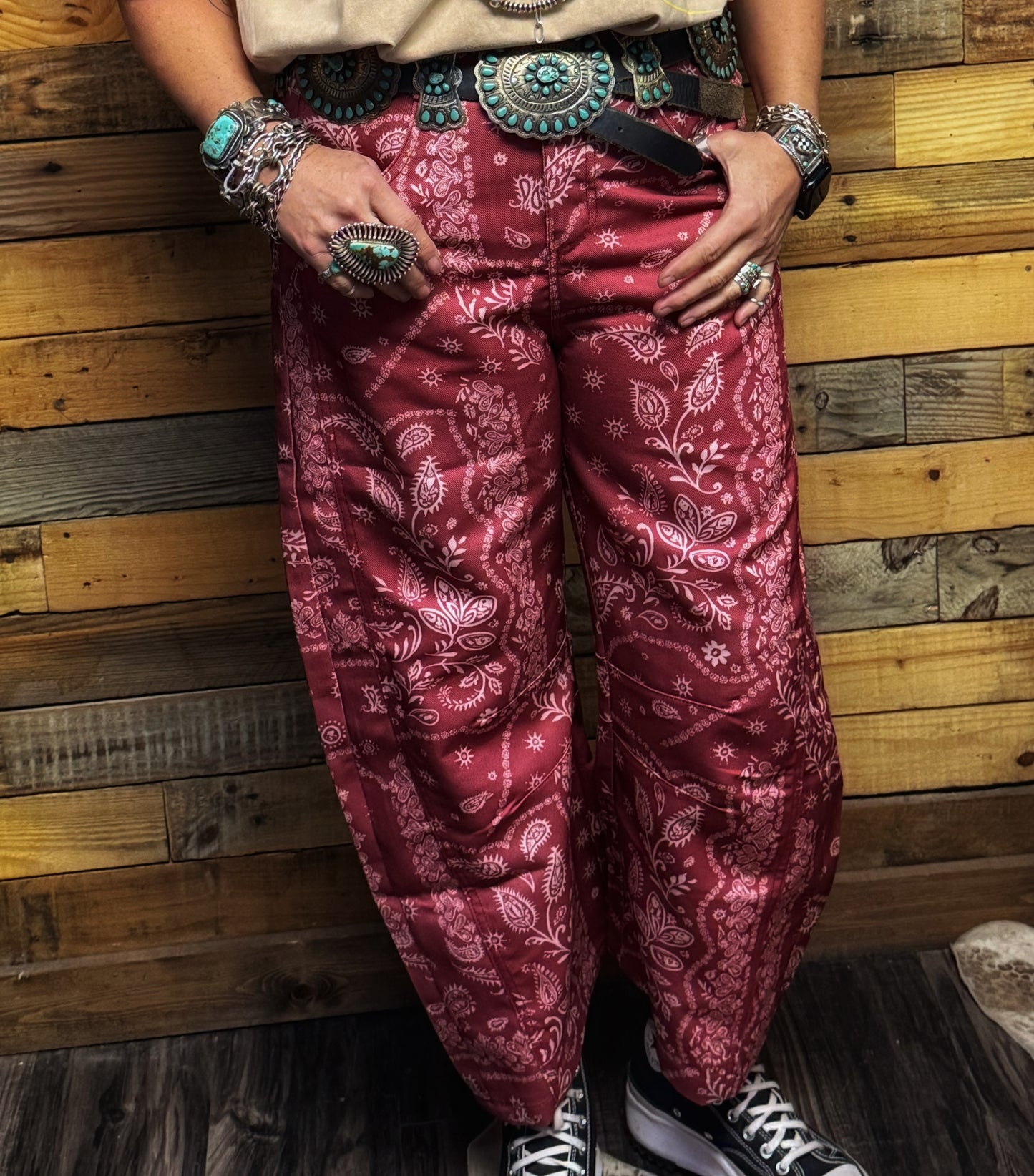 Paisley Print Barrel Jeans