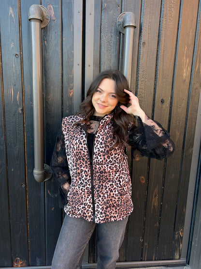 Brown Leopard Puffer Vest