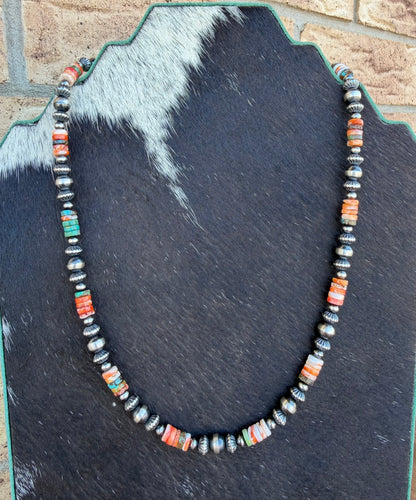 Necklace - 20” - 4/7mm & 7.5mm Rondell + Spiny Oyster & Turquoise