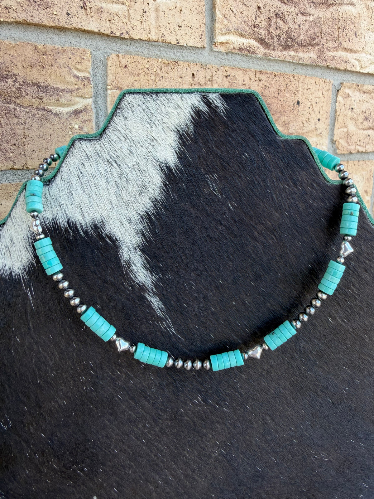 Choker - 3/4mm + 6mm Sterling Silver Hearts & 6mm Turquoise