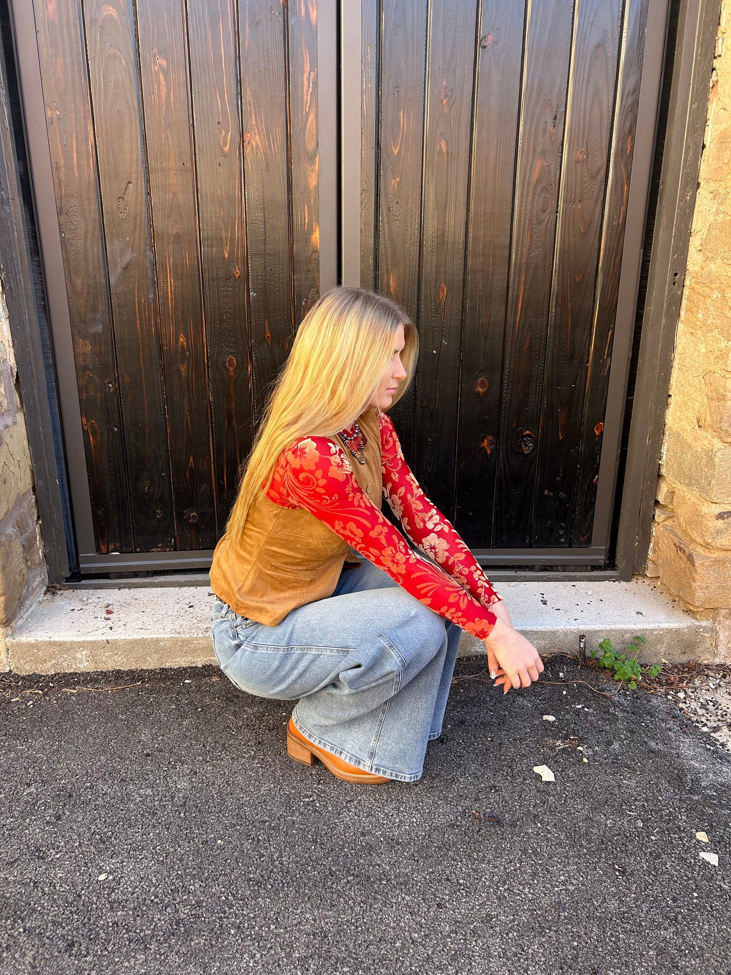 Tan Suede Fitted Vest