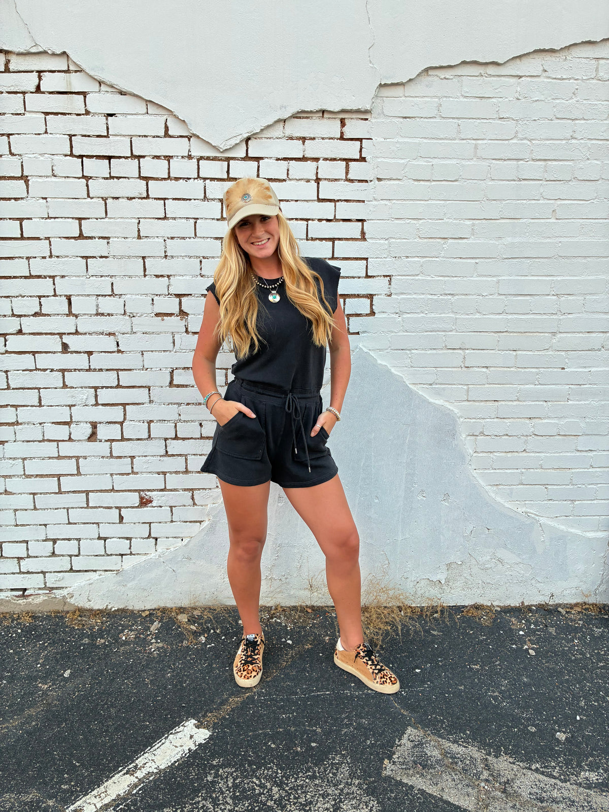 Distressed Washed Tank Romper