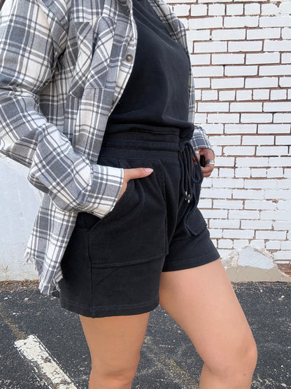 Charcoal Plaid Fringe Flannel
