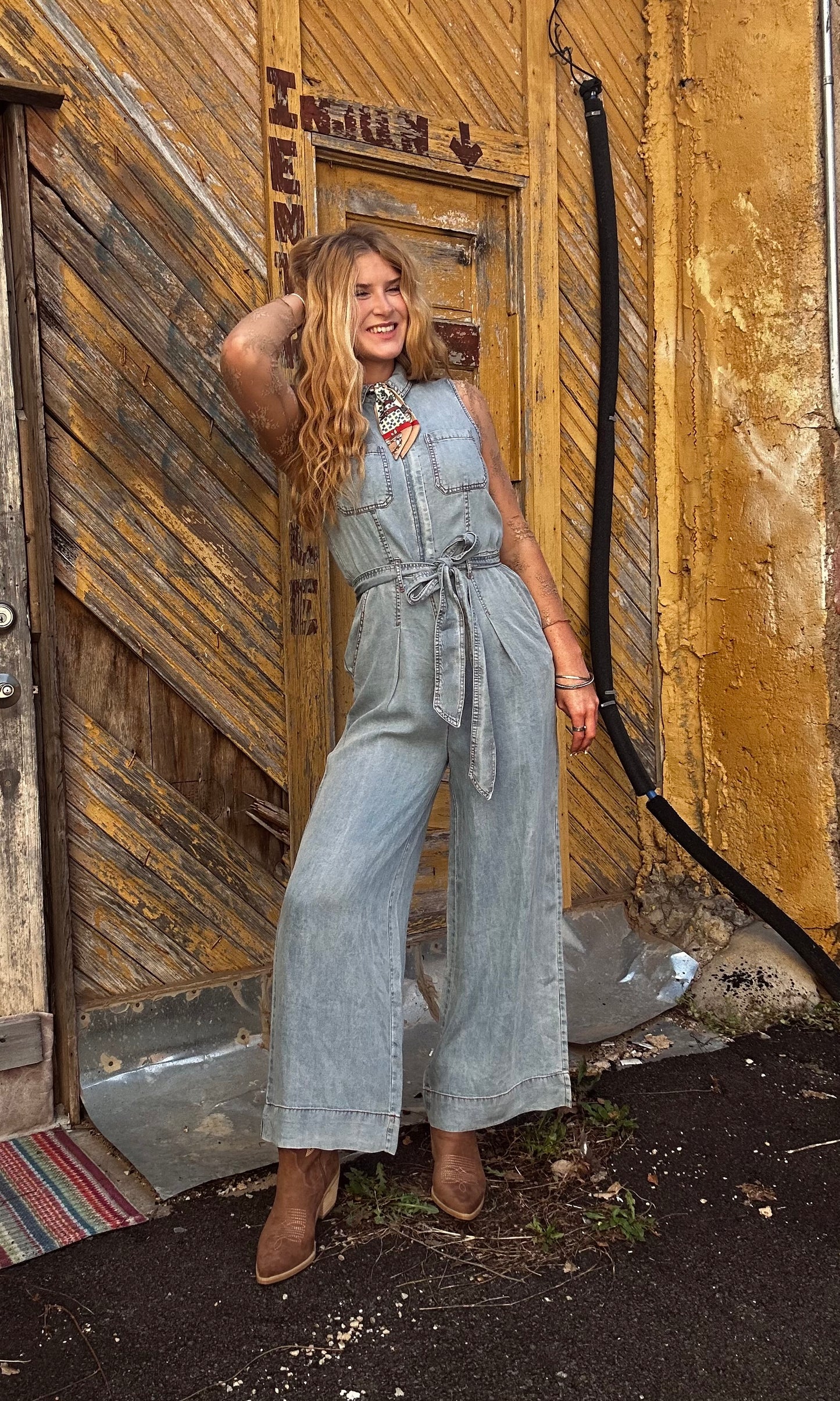 Denim Tie Waist Jumpsuit