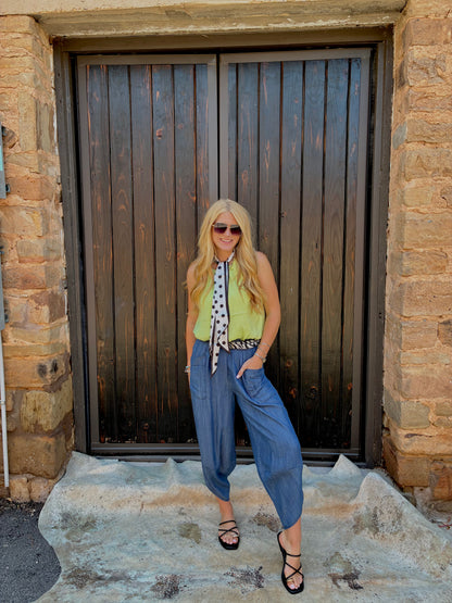 Chambray Barrel Pants