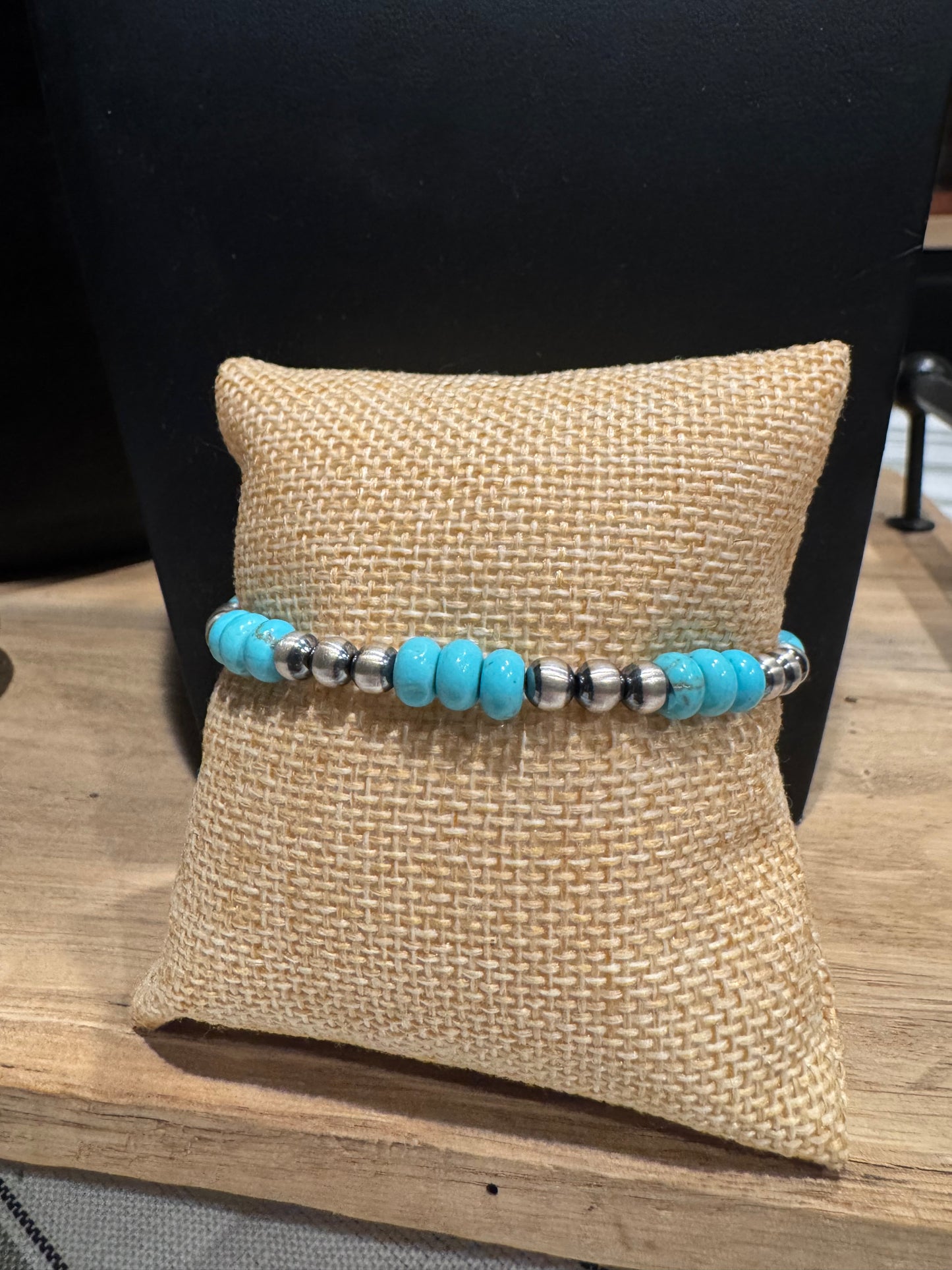 Bracelet - 5mm Sterling Silver Pearls/ Turquoise Rondelle Beads