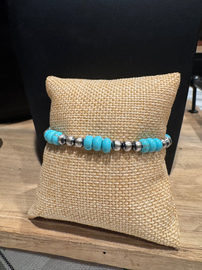 Bracelet - 5mm Sterling Silver Pearls/ Turquoise Rondelle Beads
