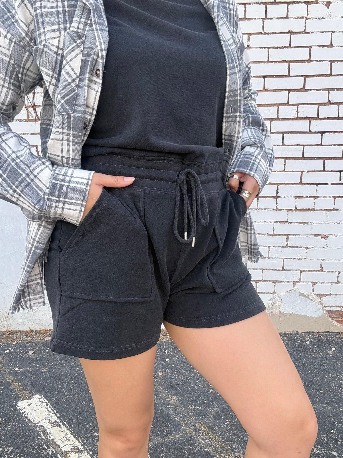 Charcoal Plaid Fringe Flannel