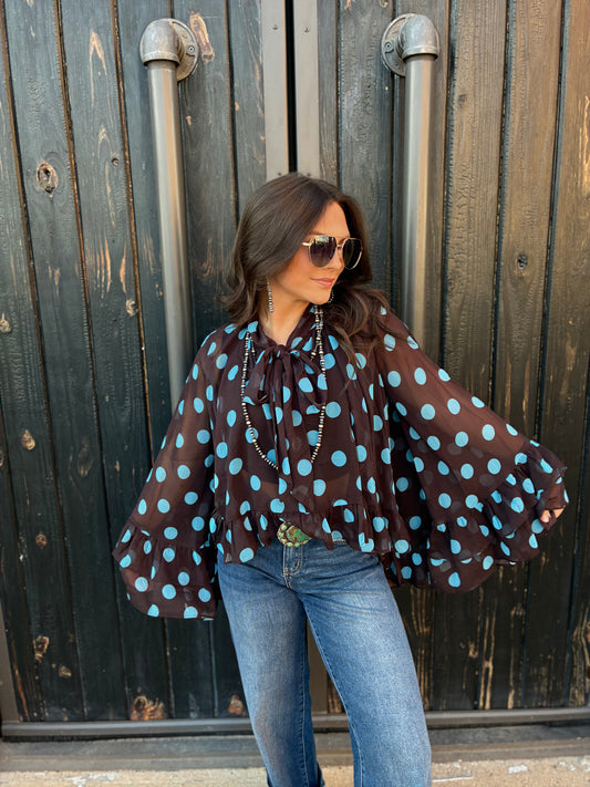 Polka Dot Chiffon Ruffle Blouse
