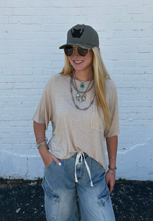 Oversized Crop Tee with Pocket