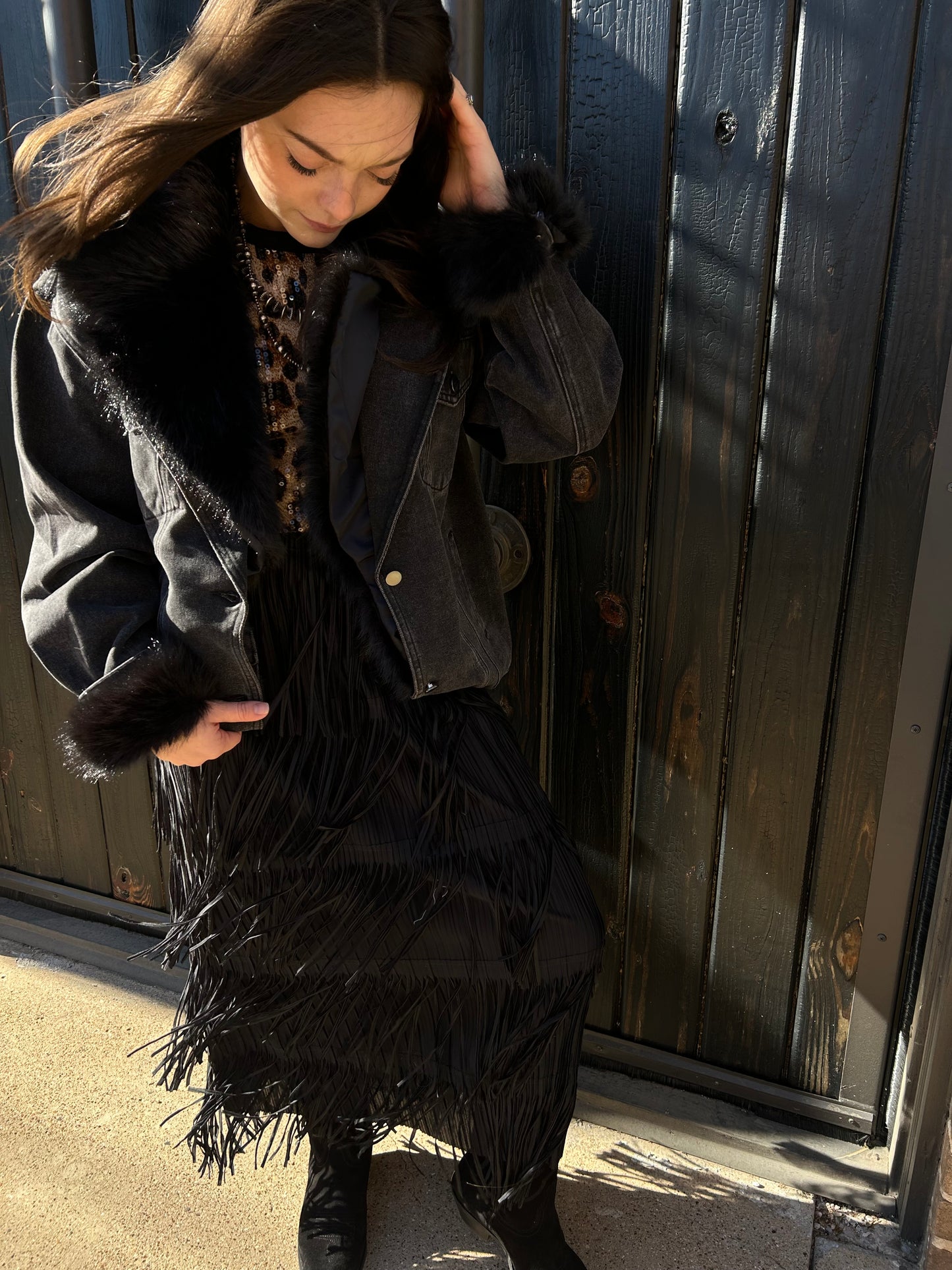 Denim Coat Faux Fur Collar