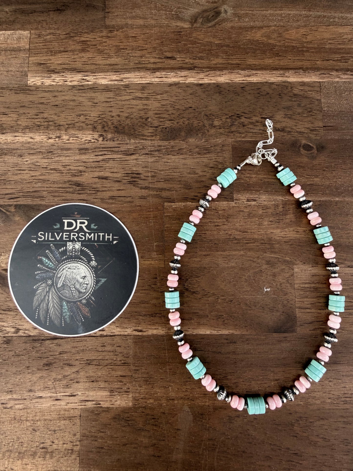 Choker - 3/4mm - 7.5 Rondell - Pink Concho & Turquoise