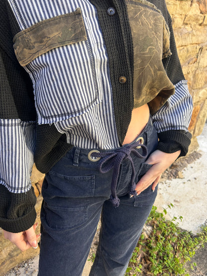 Blue Corduroy Barrel Jeans