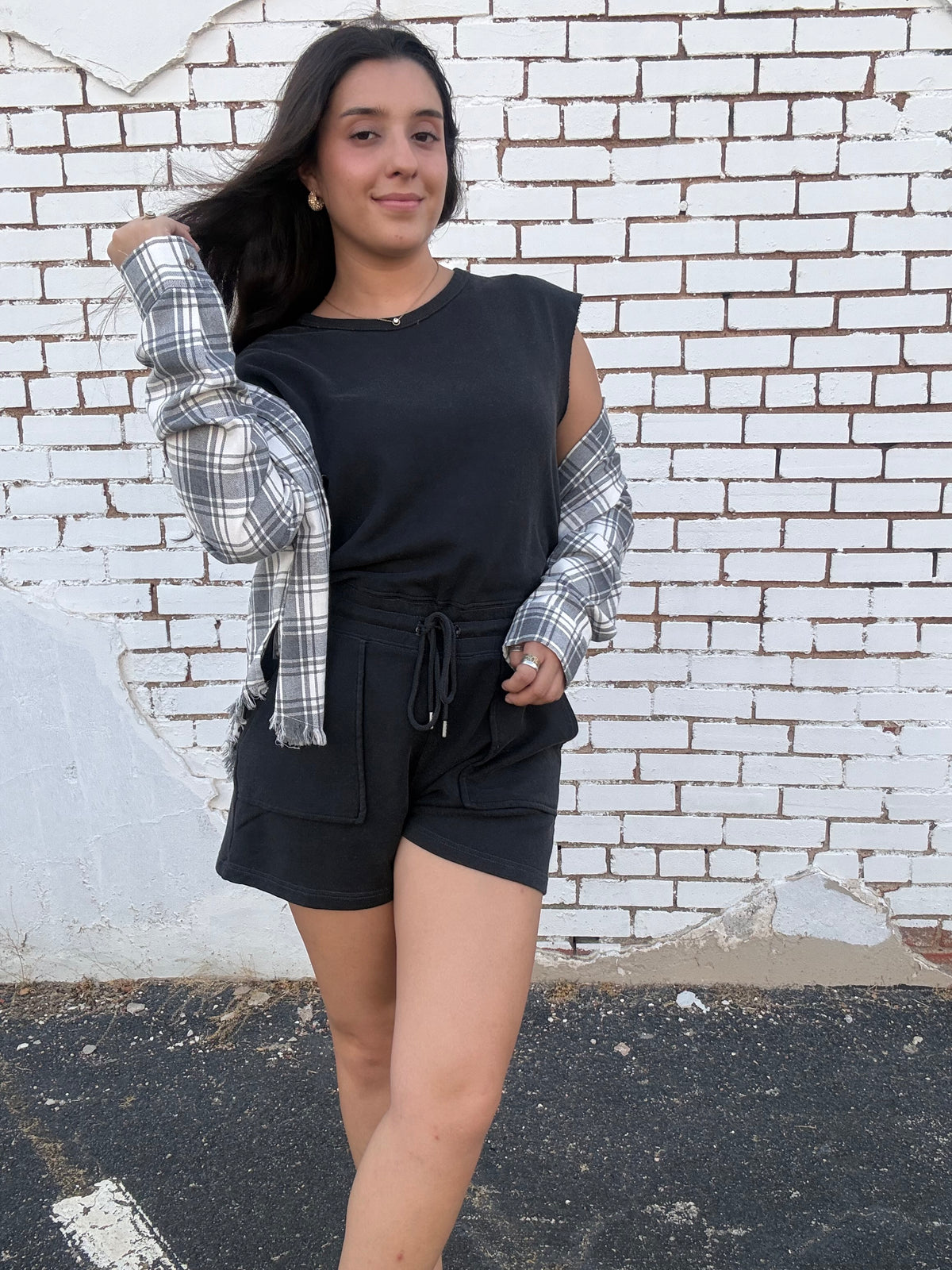 Charcoal Plaid Fringe Flannel