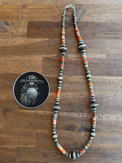 Necklace - 26” - 5/7/10mm & 7.5/8/15mm Rondell - Spiny Oyster & Turquoise