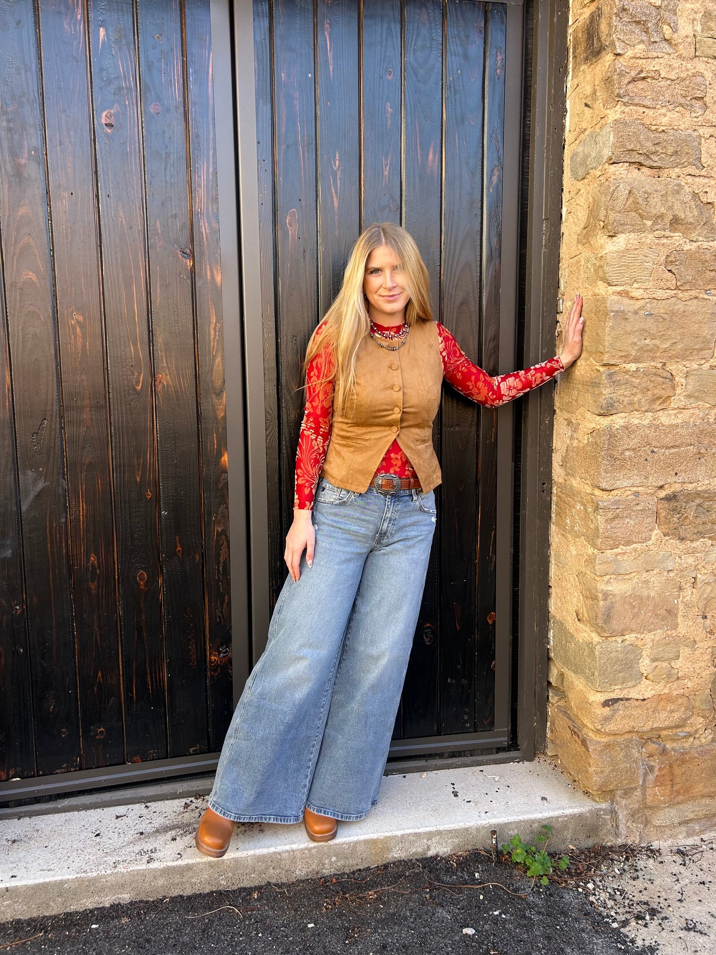 Tan Suede Fitted Vest