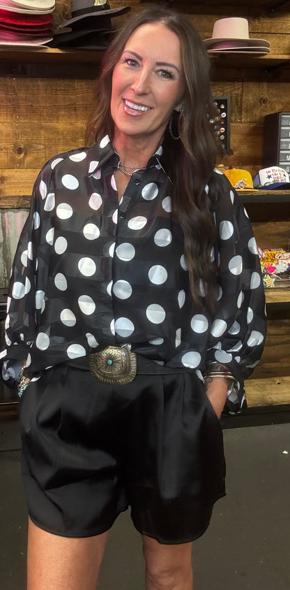 Polka Dot Mesh Stripe Shirt