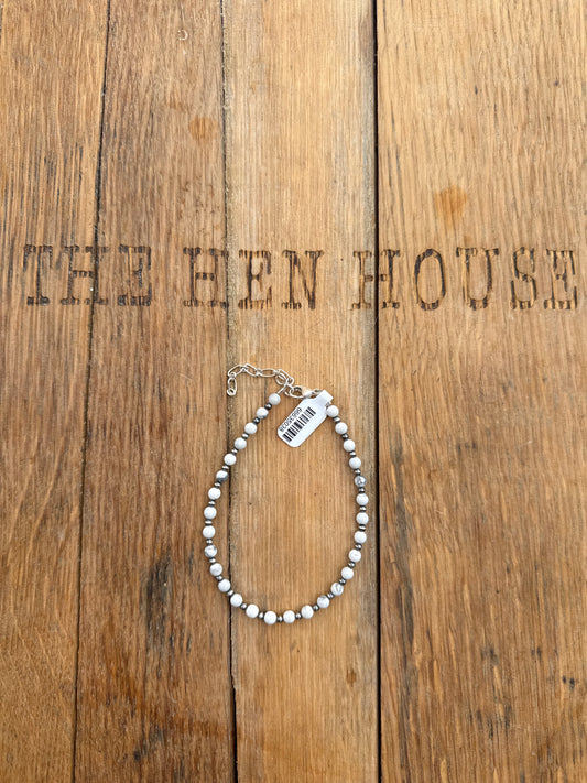 Anklet- 5mm White Chalk w/ 3mm Sterling Silver Beed