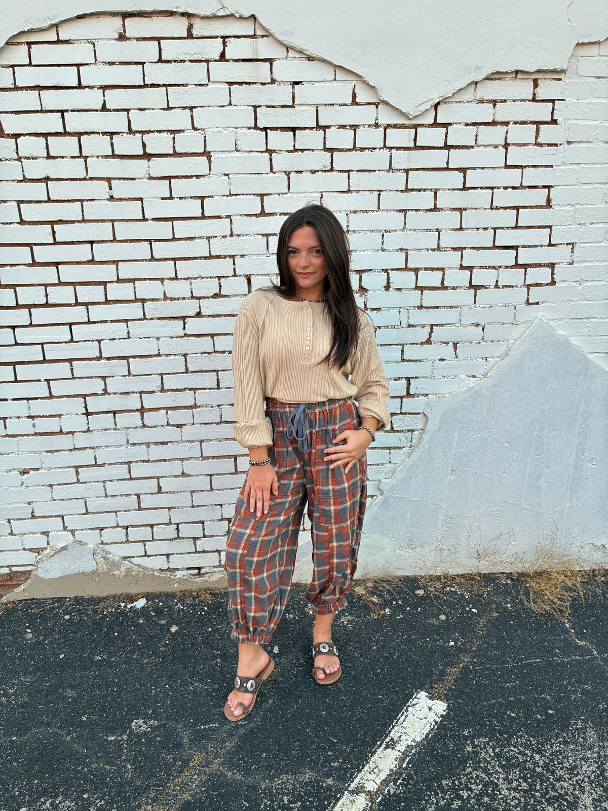 Mineral Washed Plaid Pants