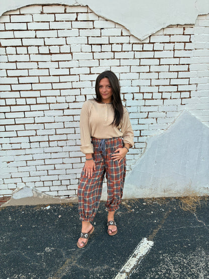 Mineral Washed Plaid Pants