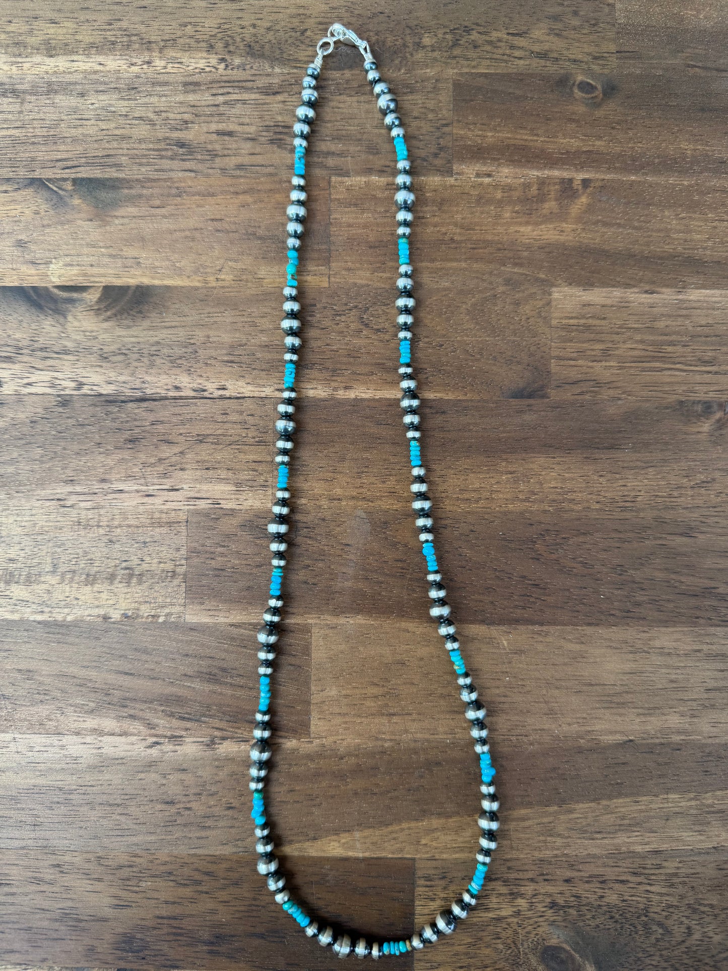 Necklace - 24” 5/6/7mm & Kingman Turquoise