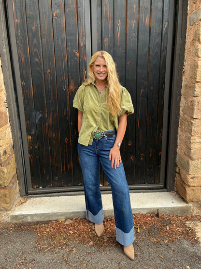 Green Tea Puff Sleeve Blouse